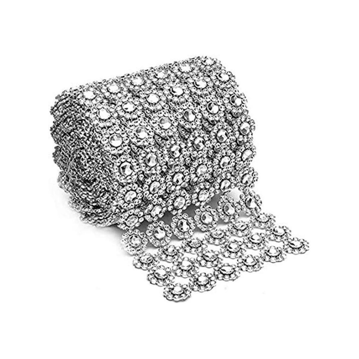 Rollo de malla con forma de flor de diamante de plata