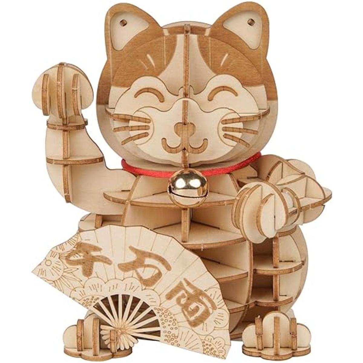 Rolife Rompecabezas de madera 3D gato de la suerte 72