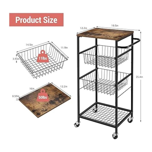 Rolling Cart Kitchen Storage Cart on Wheels 4 Tier Utility_4