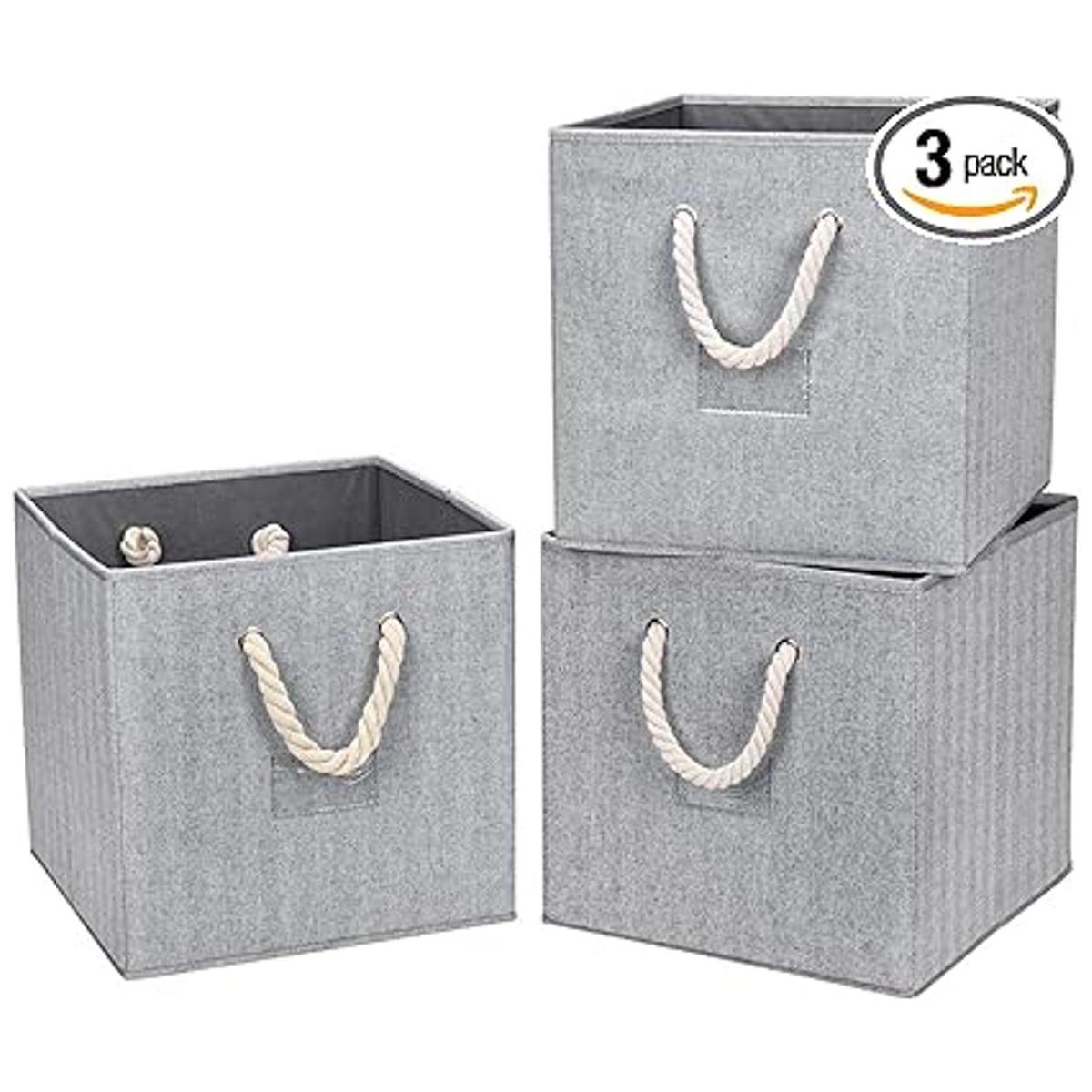 Robuy Paquete de 3 cubos plegables con mango de cuerda de
