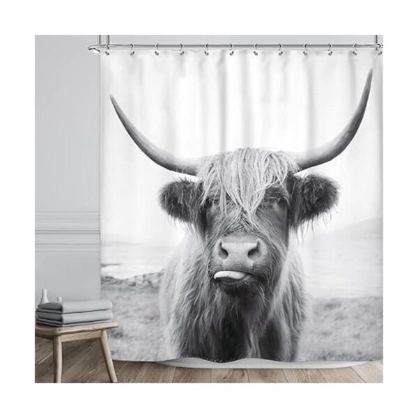 Riyidecor Highland Cow Bull Cortina de ducha de granja_2