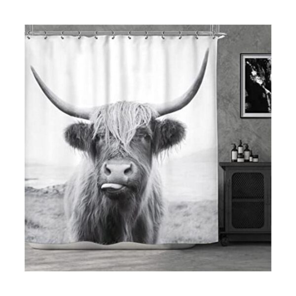 Riyidecor Highland Cow Bull Cortina de ducha de granja_1