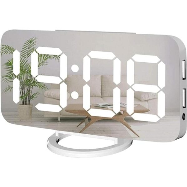 Reloj despertador digital pantalla LED con espejo grande_1