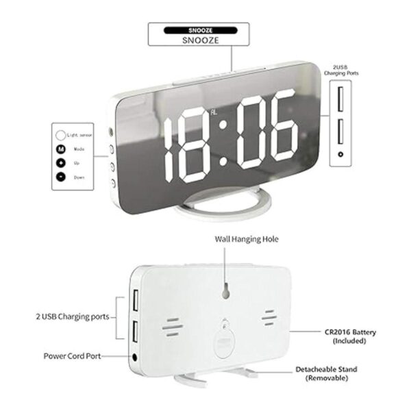 Reloj despertador digital pantalla LED con espejo grande_4