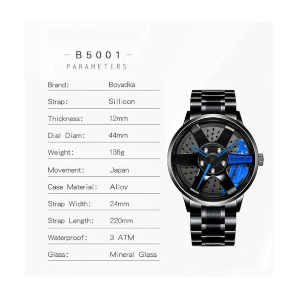 Reloj de rueda de automóvil reloj de acero inoxidable con