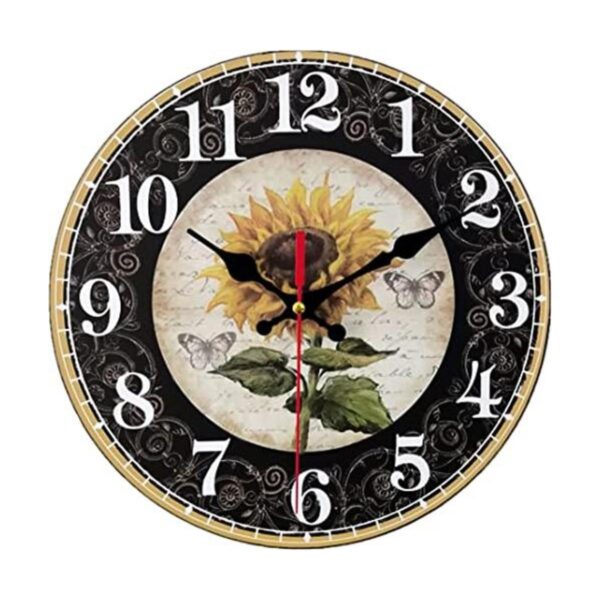 Reloj de pared rústico de 14 pulgadas con girasol de