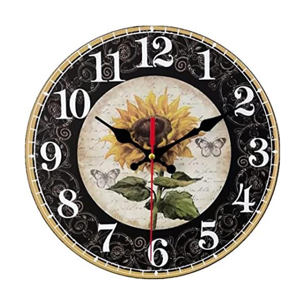 Reloj de pared rústico de 14 pulgadas con girasol de