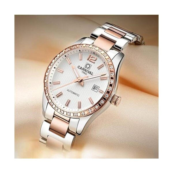Reloj automático de moda señoras reloj analógico acero_3