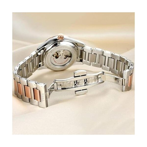 Reloj automático de moda señoras reloj analógico acero_5