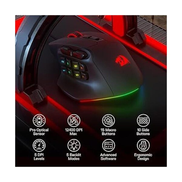 Redragon M811 Aatrox MMO Mouse para juegos 15 botones