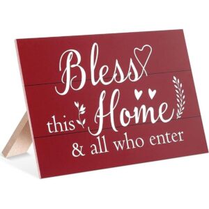 Red Bless This Home Letreros de madera roja rústica para_1