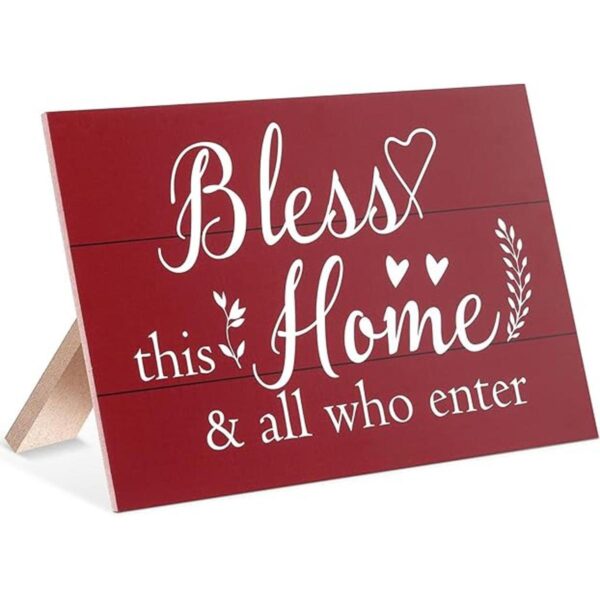 Red Bless This Home Letreros de madera roja rústica para_1