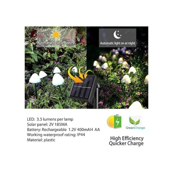 Raising Witt Cadena de luces solares de hongo de 20 luces_2
