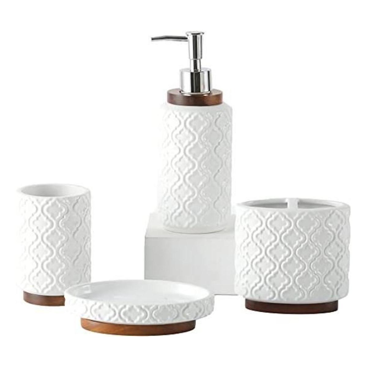 RQYIXI Juego de accesorios de baño de cerámica en relieve