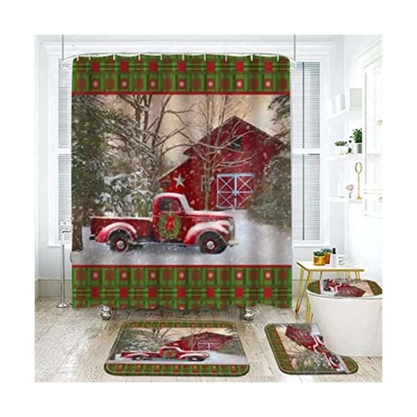 RLHHUG Juego de cortinas de ducha de Navidad con alfombras_1