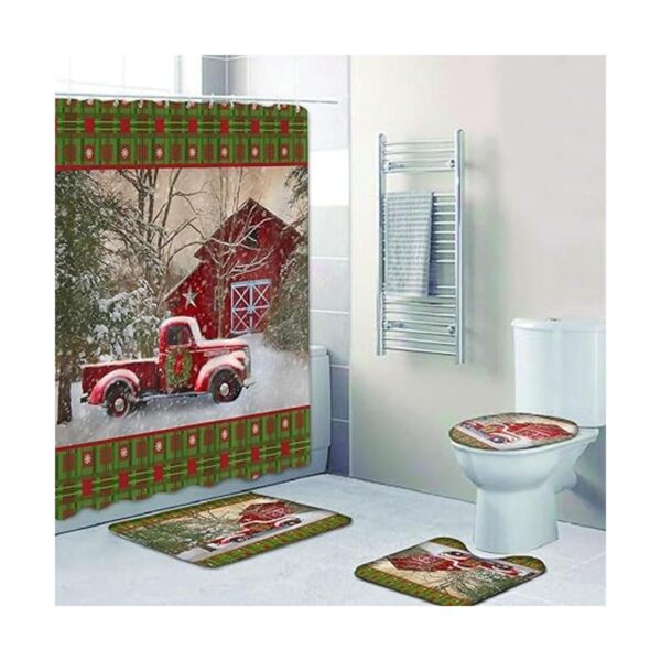 RLHHUG Juego de cortinas de ducha de Navidad con alfombras_3