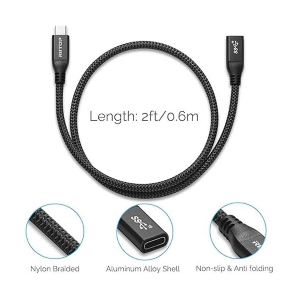 RIITOP Cable de extensión USB C corto 2 pies extensor_5