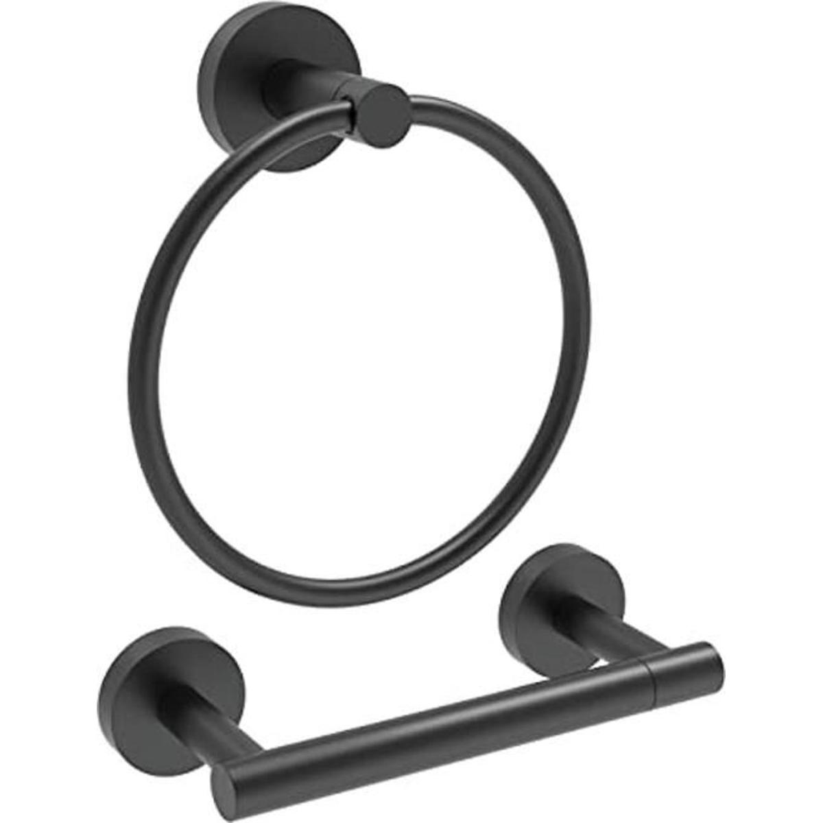 RARXTR Soporte de papel higiénico negro mate y anillo de