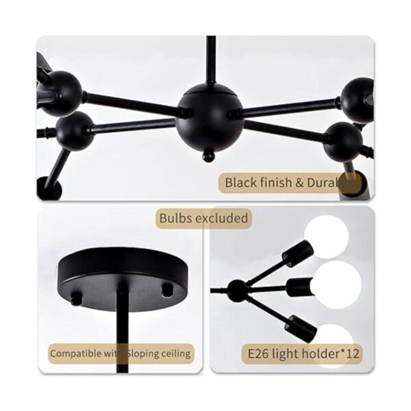 Quoobe Moderna lámpara de araña Sputnik negra 12 luces de_5