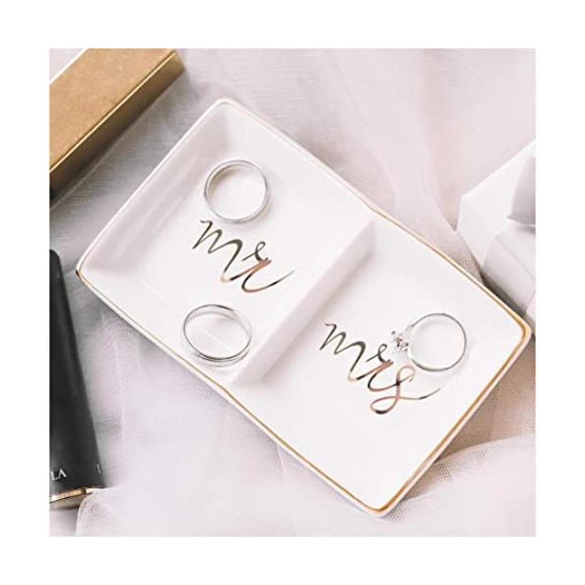 Quany Life Mr Mrs Jewelry Bandeja de cerámica para