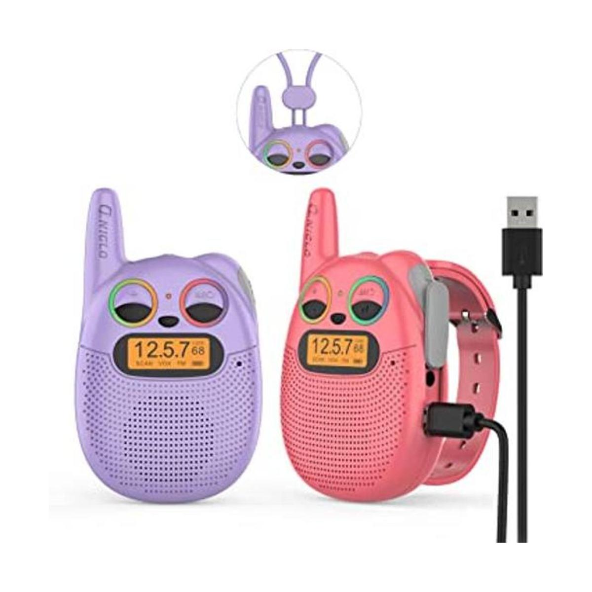 Qniglo Walkie Talkies recargables para niños paquete de 2