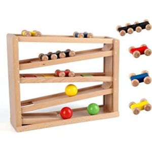 Qilay Juguete de carreras de madera para niños pequeños_1