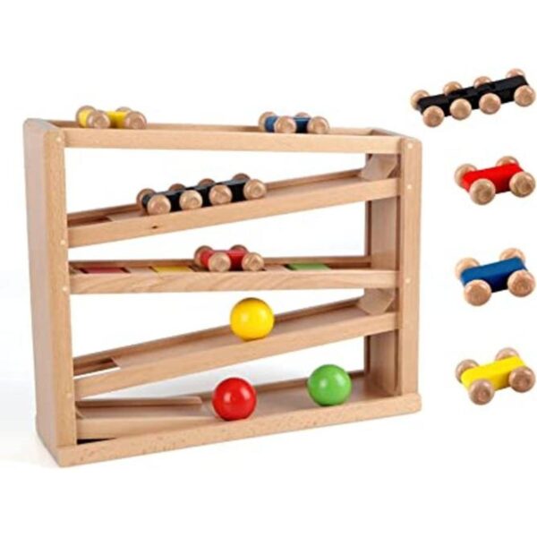 Qilay Juguete de carreras de madera para niños pequeños_1