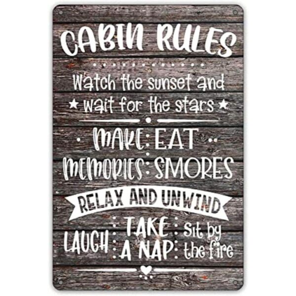 QIONGQI Funny Cabin Rules Metal Tin Sign Decor Farmhouse_1