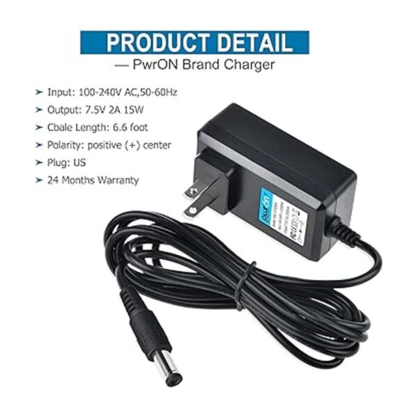 PwrON Cable de 6.6 pies 7.5 V 2 A AC DC adaptador_2