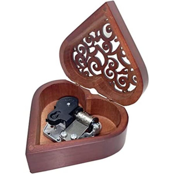 Pursuestar Caja musical de madera de corazón grabada con_1