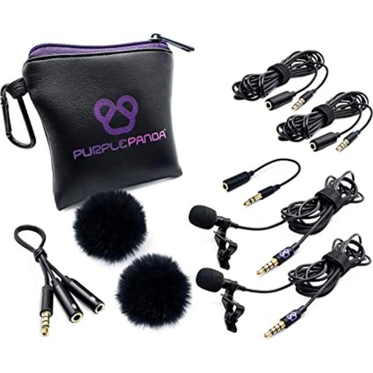 Purple Panda Kit de micrófono de solapa Lavalier de doble