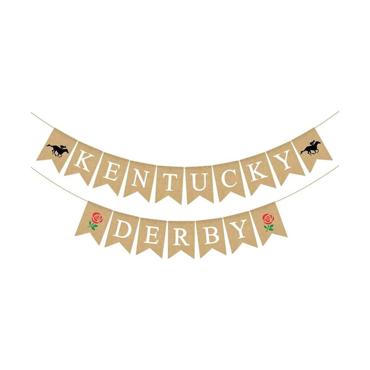 Pudodo Guirnalda de arpillera Kentucky Derby Banner Horse
