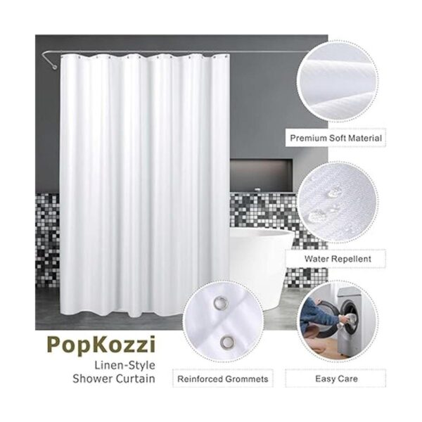 PopKozzi Cortina de ducha de tela blanca para baño_2