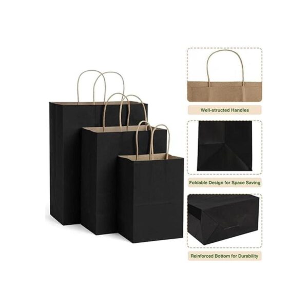 Poever Bolsas de papel kraft negras con asas de 5 x 3 x 8_3