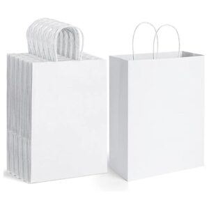 Poever Bolsas de papel blancas con asas 10 x 5 x 13_1