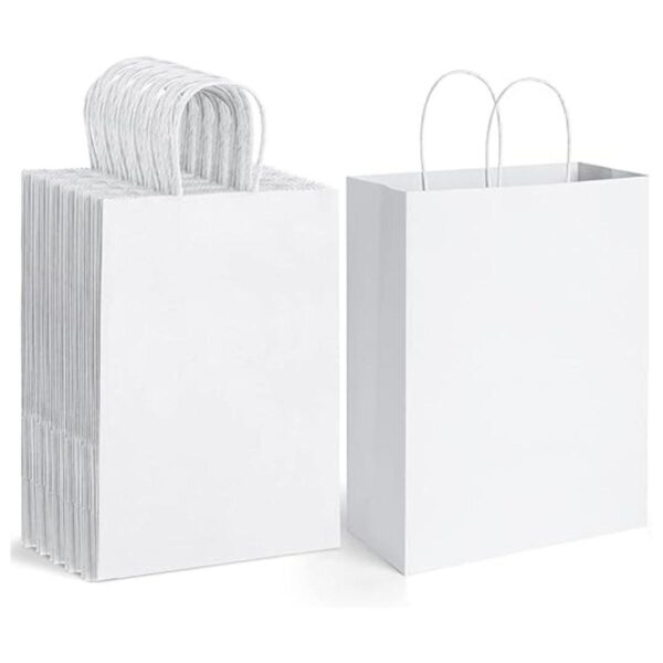 Poever Bolsas de papel blancas con asas 10 x 5 x 13_1