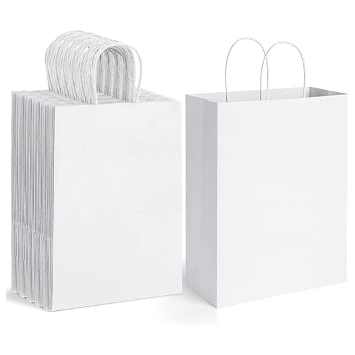 Poever Bolsas de papel blancas con asas 10 x 5 x 13