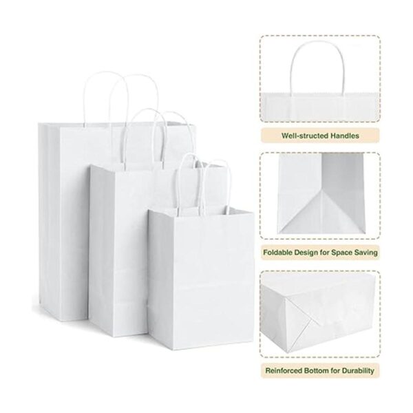 Poever Bolsas de papel blancas con asas 10 x 5 x 13_3
