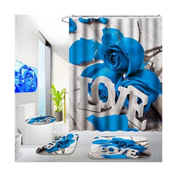 Poedist Juego de ducha de baño 4 piezas rosas azules y_1