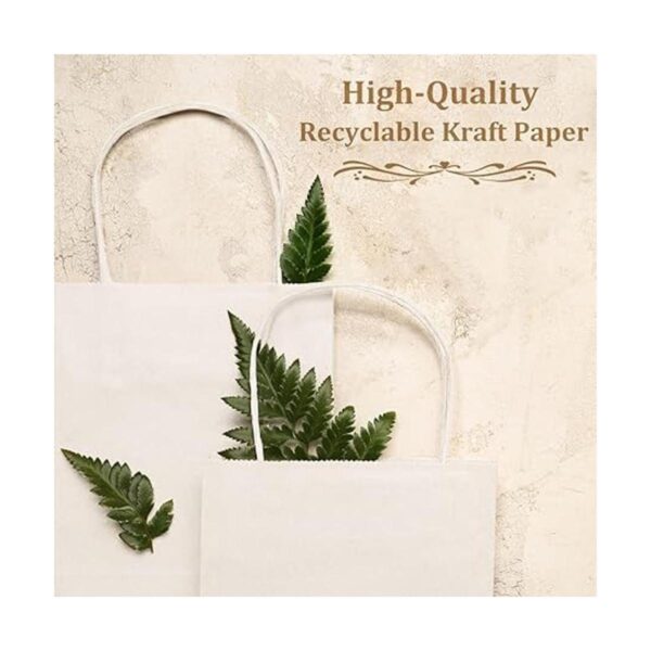 Poever Bolsas de papel blancas con asas 10 x 5 x 13_4