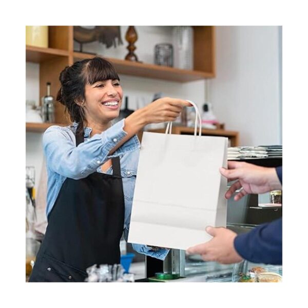 Poever Bolsas de papel blancas con asas 10 x 5 x 13_6