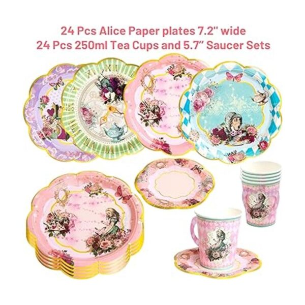 Platos y tazas de papel de Alice and Wonderland platillos