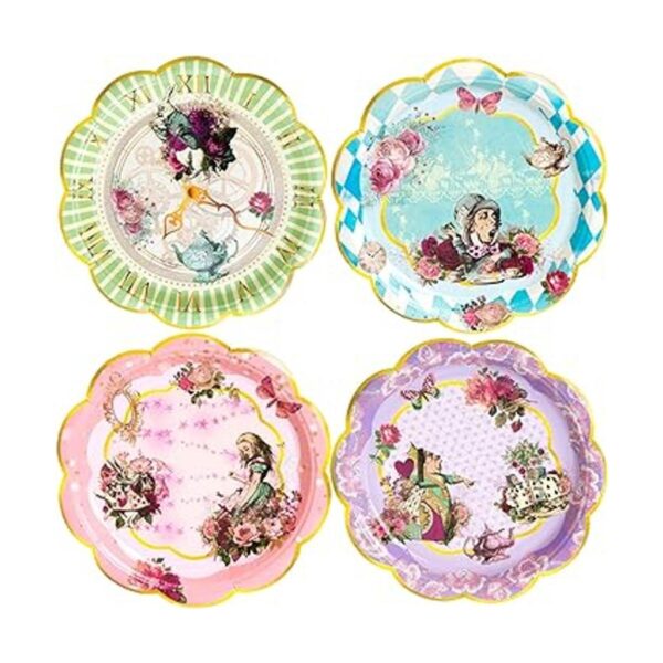 Platos y tazas de papel de Alice and Wonderland platillos