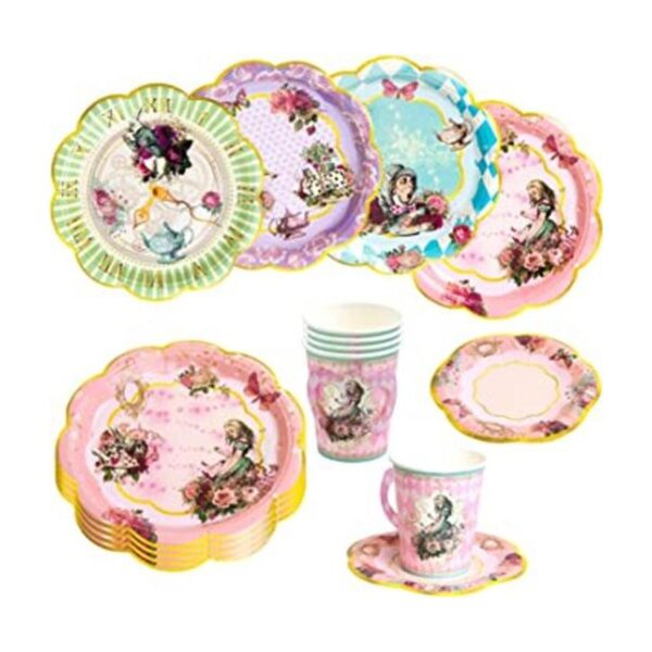 Platos y tazas de papel de Alice and Wonderland platillos