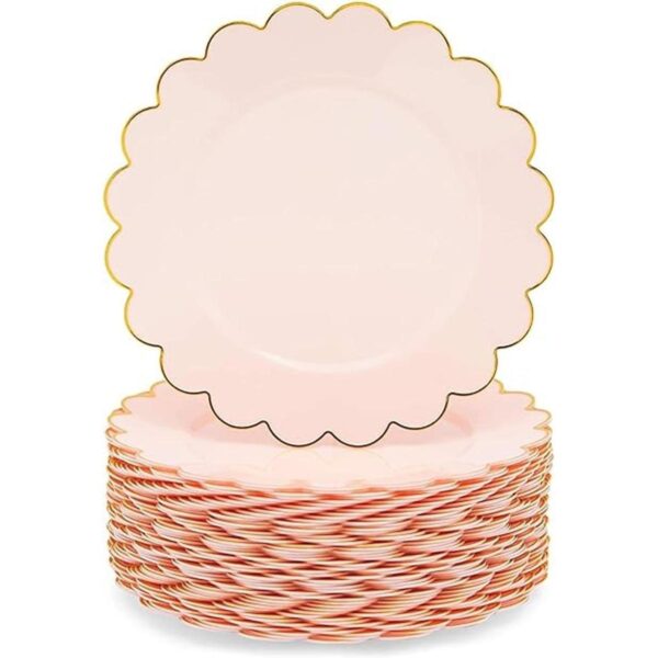 Platos festoneados suministros de fiesta rosa 9_1