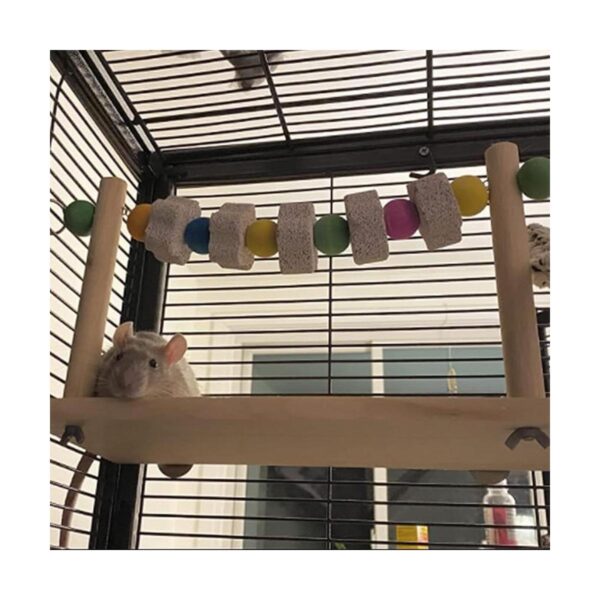 Plataforma de madera de hámster con bloques de piedra de