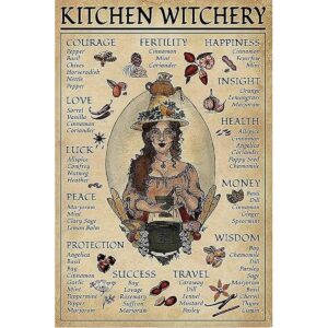 Placa de metal con diseño de bruja de cocina para póster_1