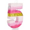 Piñata pequeña rosa y dorada número 5 para decoración de_1