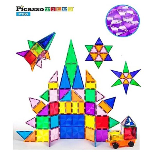PicassoTiles Juego de 80 piezas magnético de bloques de_2