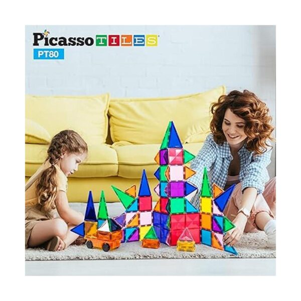PicassoTiles Juego de 80 piezas magnético de bloques de_3